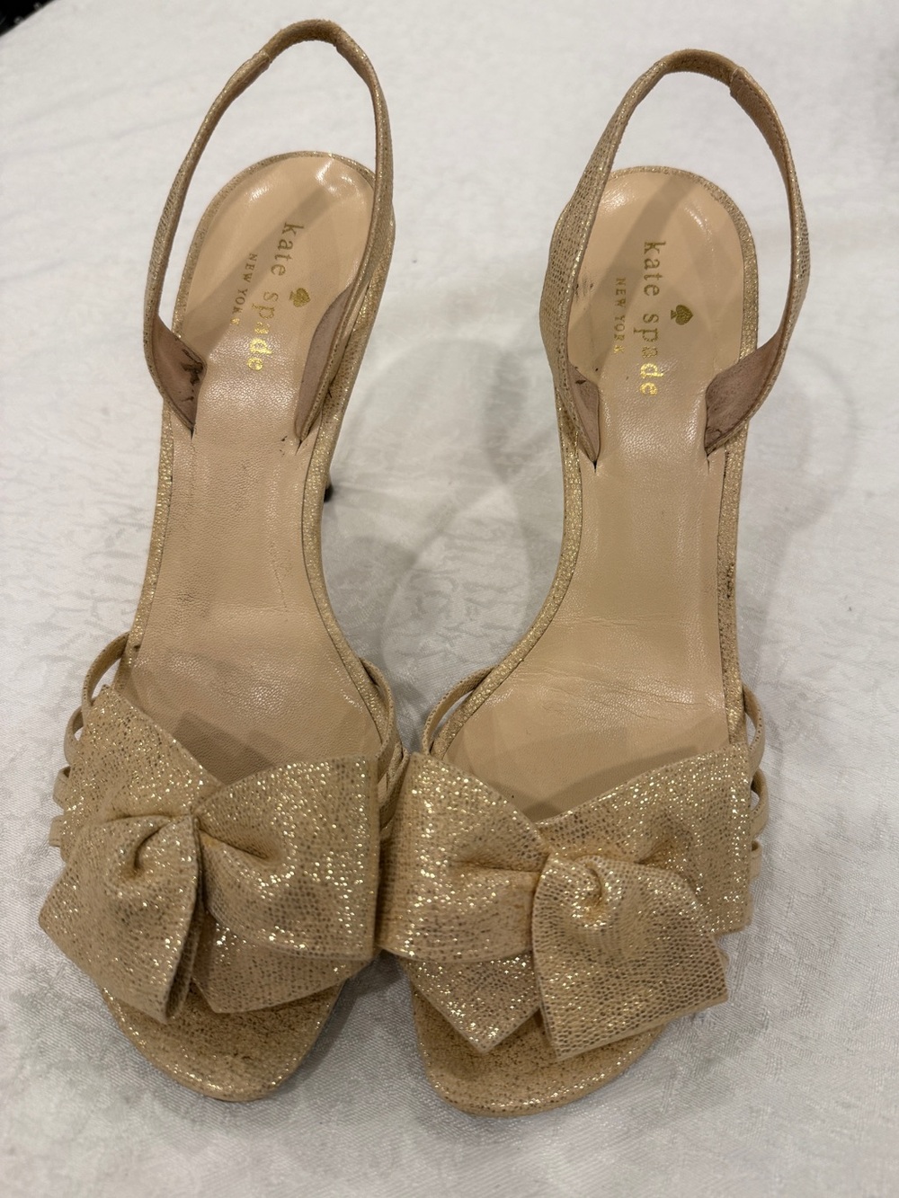 Vintage Kate Spade New York Gold Bow Slingback Heels